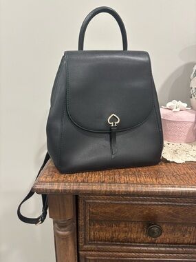 Kate Spade Black Leather Top-Handle Backpack with Gold Accent